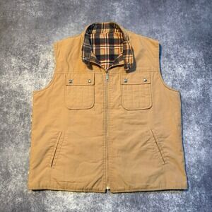 Vintage 70s The Mens Shop JCPenney Reversible Plaid Work Vest Fleece Lined XL